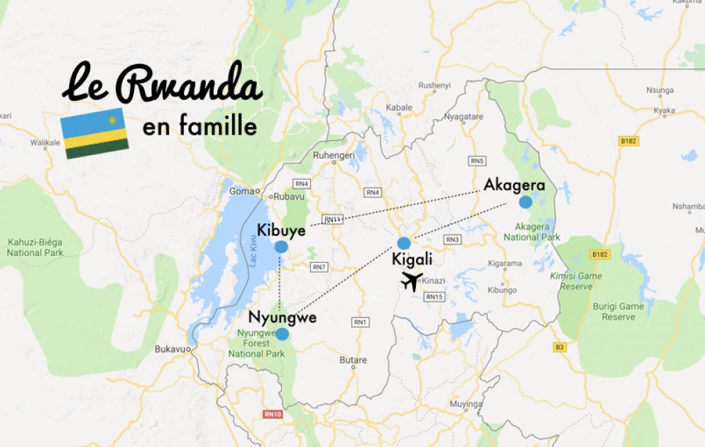 carte itinéraire voyage au Rwanda